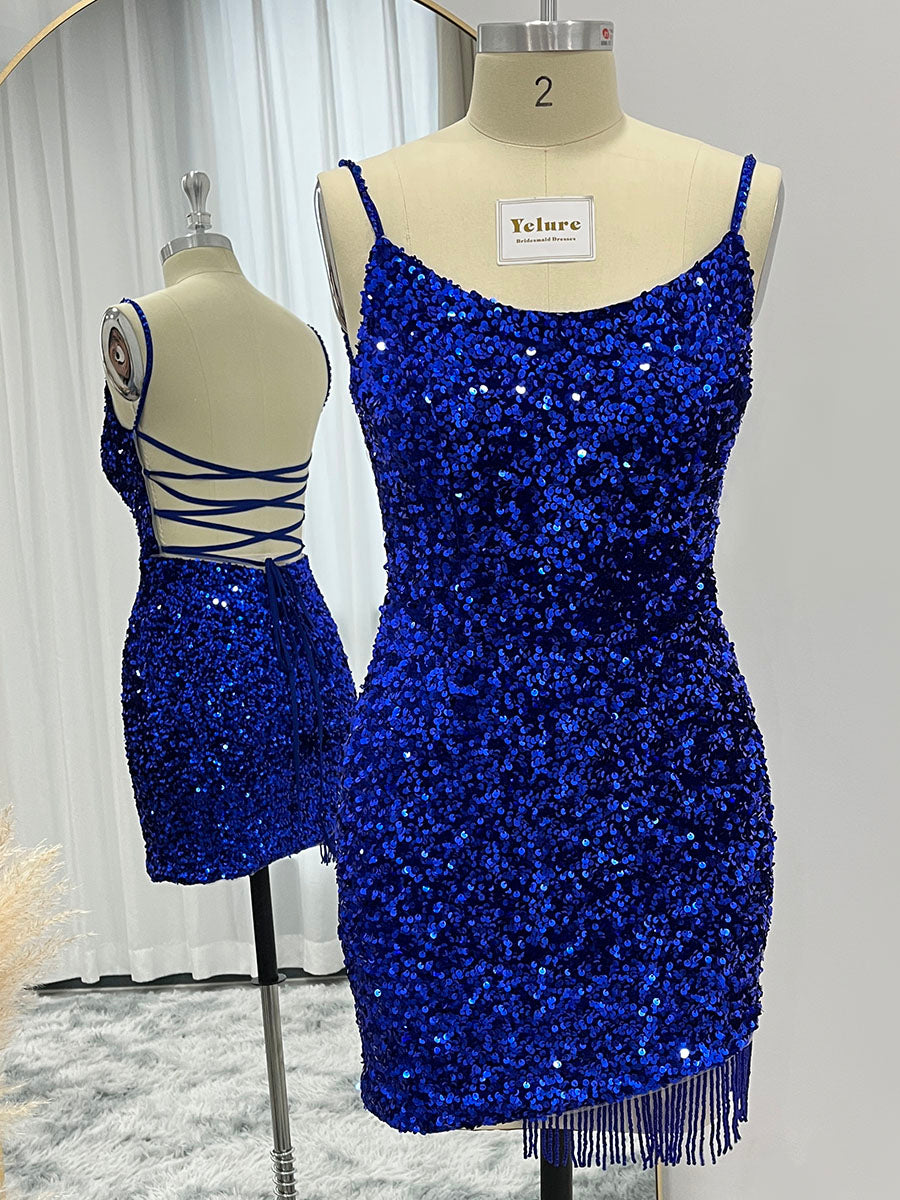 Royal Blue Velvet Sequin Sheath Homecoming Dresses – Yelure