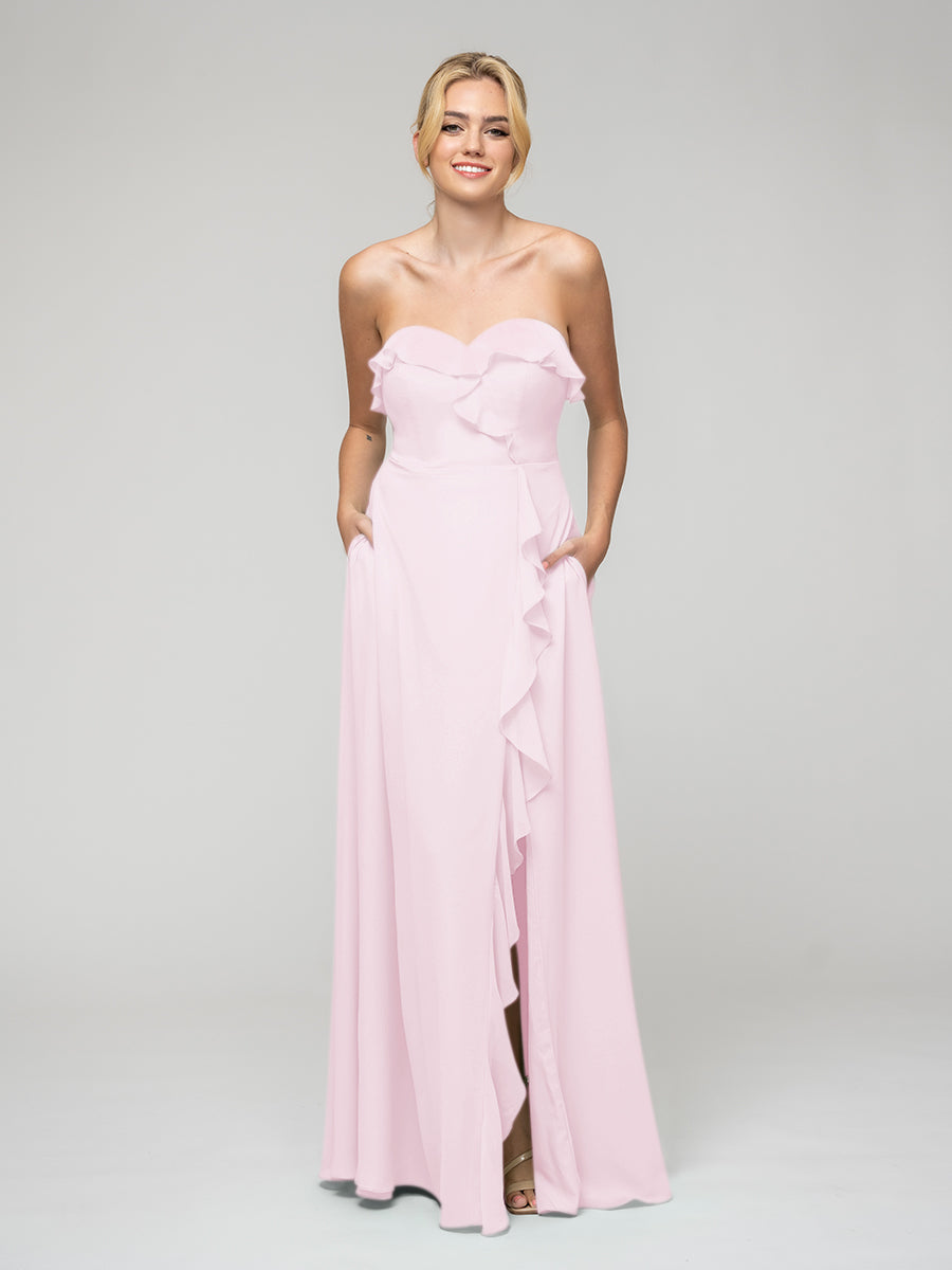 Light Pink Strapless Chiffon Bridesmaid Dresses