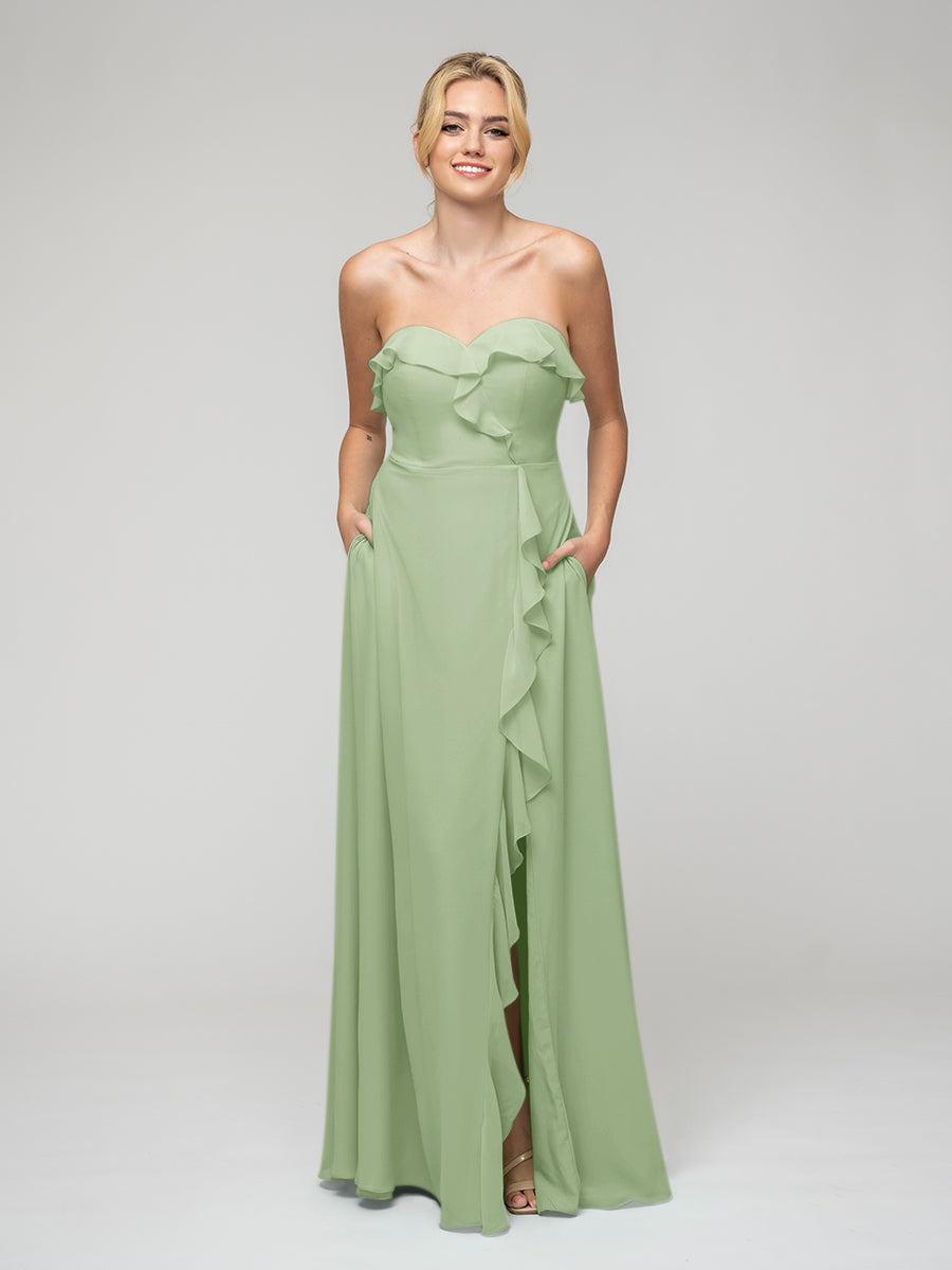 Green Strapless Chiffon Dress