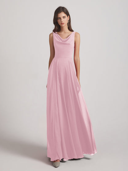 Cowl Neck Sleeveless Chiffon A Line Bridesmaid Dresses