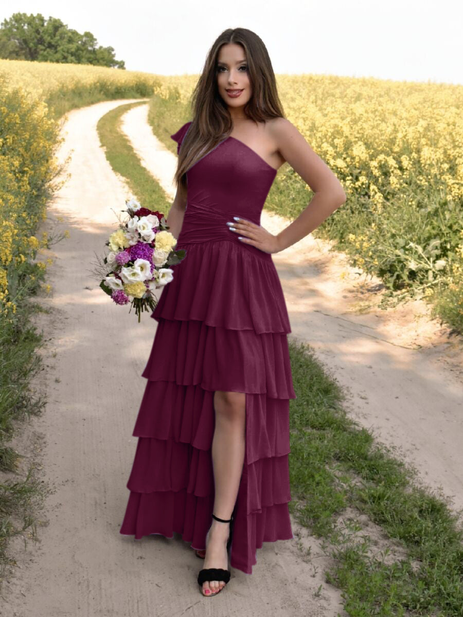 One shoulder discount burgundy bridesmaid dresses