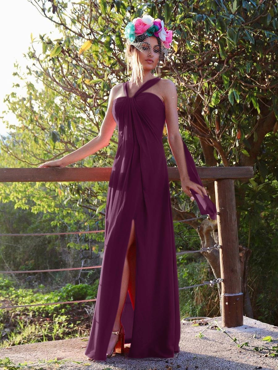 Burgundy chiffon bridesmaid on sale dress