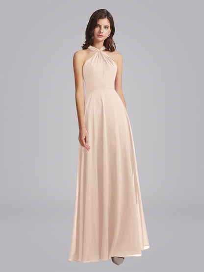 Halter Neckline Chiffon A Line Bridesmaid Dresses