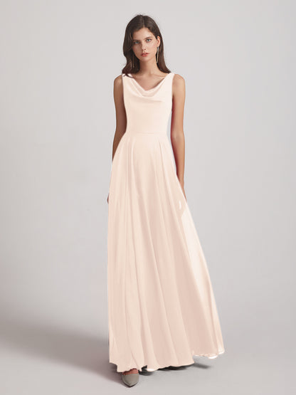 Cowl Neck Sleeveless Chiffon A Line Bridesmaid Dresses