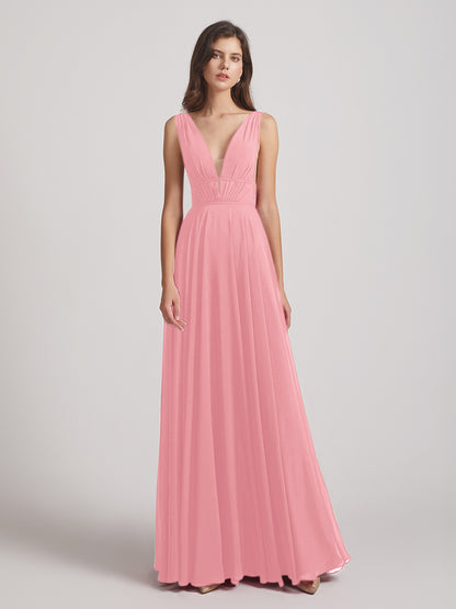 Plunging V Neck Chiffon Bridesmaid Dresses With Low Back