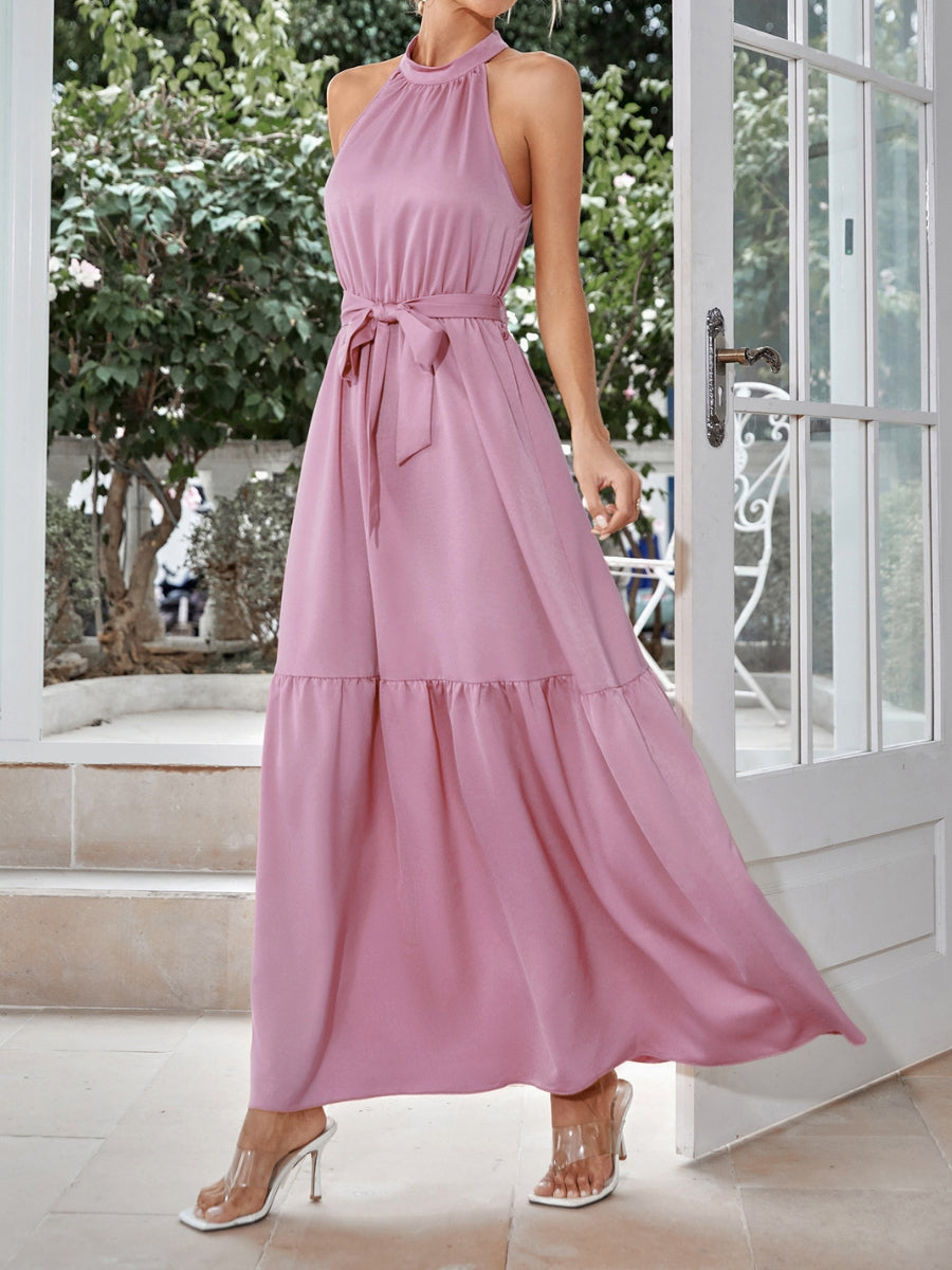 Halter Tiered Fall Wedding Guest Dresses Maxi Casual Formal Dress – Yelure