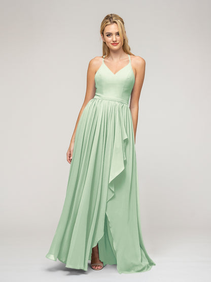 Halter Chiffon Tie Back High Low Bridesmaid Dresses