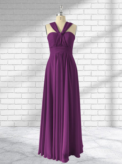 Floor Length Chiffon A Line Convertible Bridesmaid Dresses