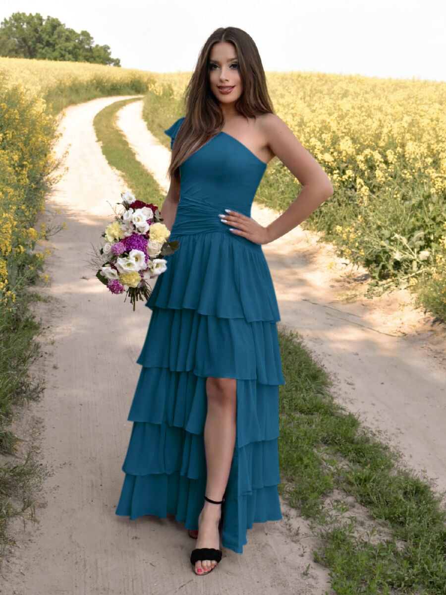 One Shoulder Teal Bridesmaid Dresses