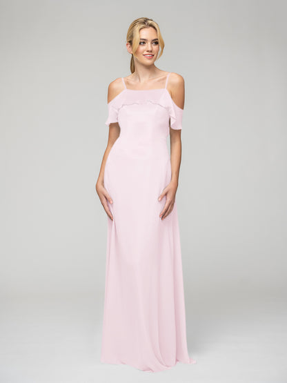 Cold Shoulder Ruffles Chiffon Bridesmaid Dresses With Open Back