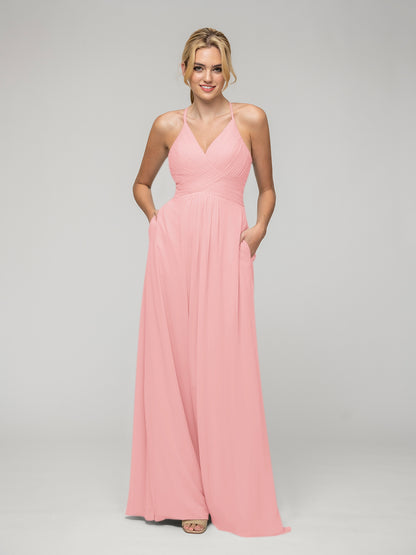 Chiffon Sweetheart Pocket Bridesmaid Dresses With Crisscross Back