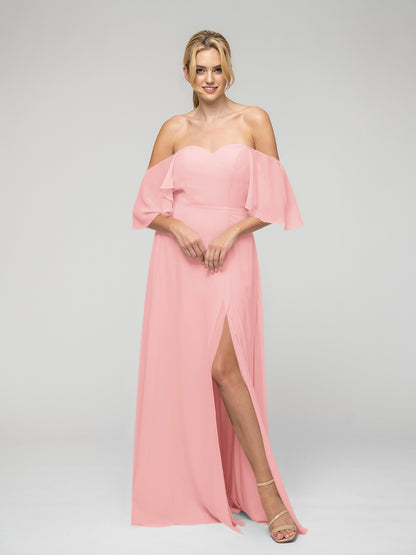 Sweetheart Chiffon Flutter Sleeve Bridesmaid Dresses With Split