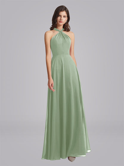 Halter Neckline Chiffon A Line Bridesmaid Dresses