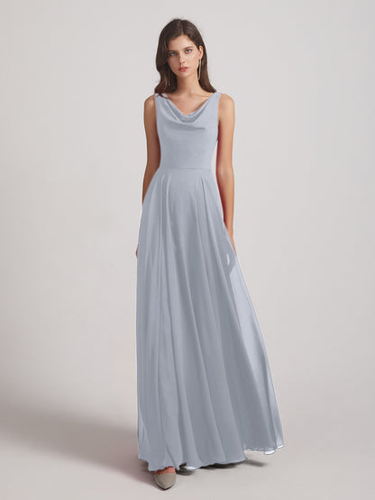 Cowl Neck Sleeveless Chiffon A Line Bridesmaid Dresses