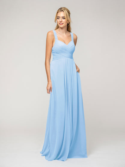 A Line Sweetheart Neckline Chiffon Straps Bridesmaid Dresses With Ribbon