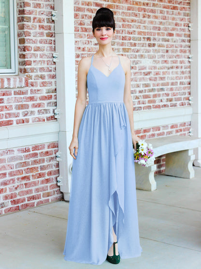 Chiffon Tie Back Bridesmaid Dresses With Ruffles Slit