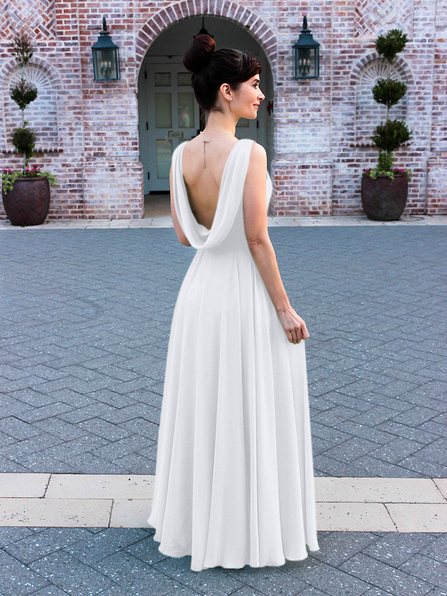 Cowl Neck Chiffon A Line Bridesmaid Dresses With Draped Back Yelure