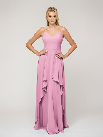 A Line Princess Spaghetti Strap Chiffon Bridesmaid Dresses