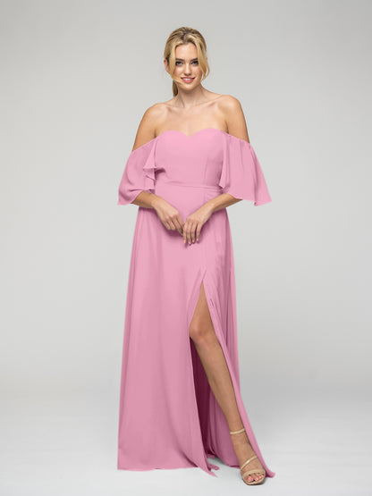 Sweetheart Chiffon Flutter Sleeve Bridesmaid Dresses With Split