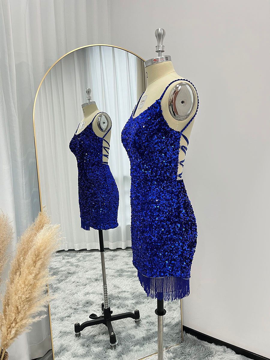 Royal Blue Velvet Sequin Sheath Homecoming Dresses – Yelure