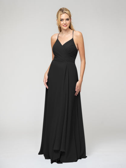 Sweetheart Chiffon Long Bridesmaid Dresses With Crisscross Back