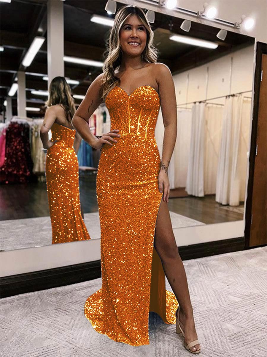 Sheath Sweetheart Strapless Long Velvet Sequin Sexy Prom Dress UK – Yelure