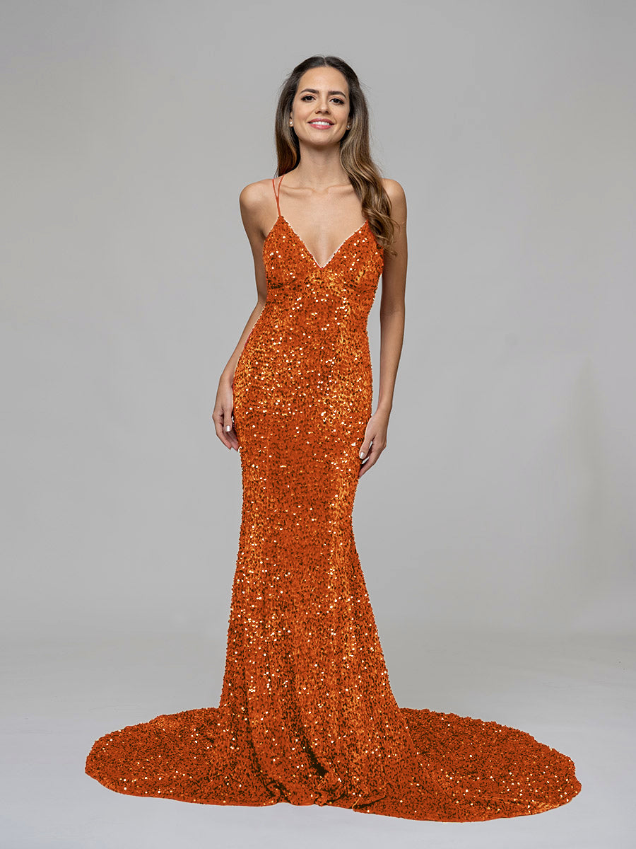 Criss Cross Back Sequin Prom Dress