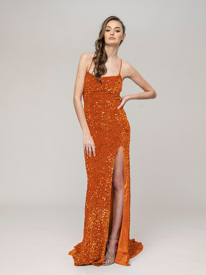 Glitter Sequin Spaghetti Strap Fitted Special Occasion Party Dresses