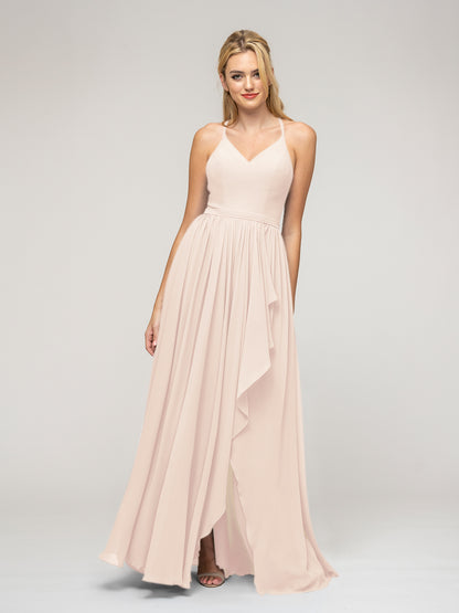 Halter Chiffon Tie Back High Low Bridesmaid Dresses