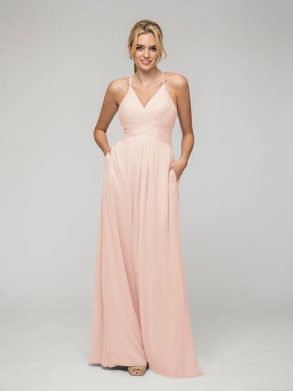 Chiffon Sweetheart Pocket Bridesmaid Dresses With Crisscross Back