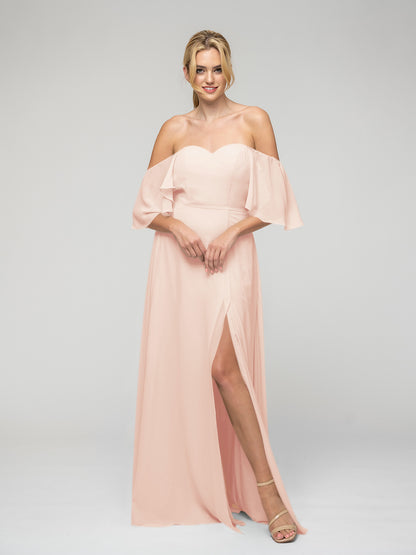 Sweetheart Chiffon Flutter Sleeve Bridesmaid Dresses With Split