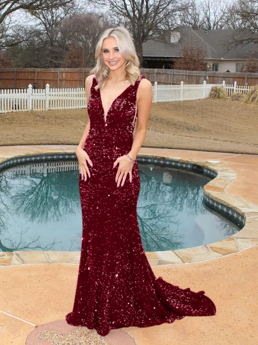 Burgundy sequin formal clearance dress