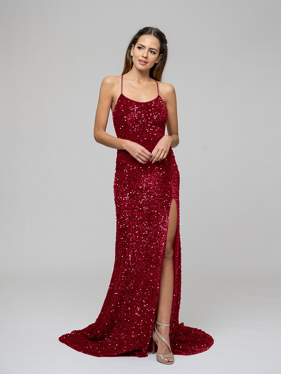 sparkly fitted red prom dress