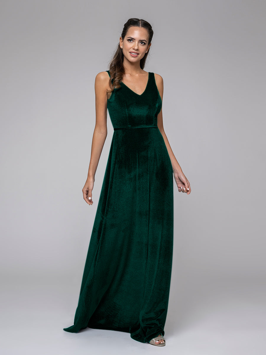 Sleeveless V-neck Velvet Maxi Dress Autumn Winter Bridesmaid Dresses –  Yelure