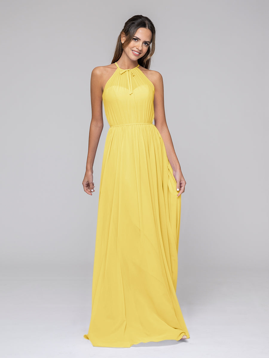 Yellow Long Halter Bridesmaid Dresses