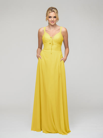 Sweetheart Straps Chiffon Bridesmaid Dresses With Pockets