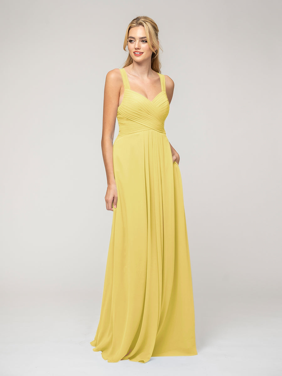 A Line Sweetheart Neckline Chiffon Straps Bridesmaid Dresses With Ribb –  Yelure