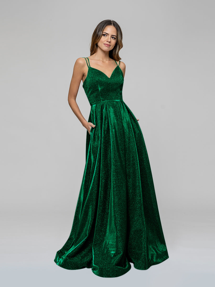 Green metallic prom dress sale