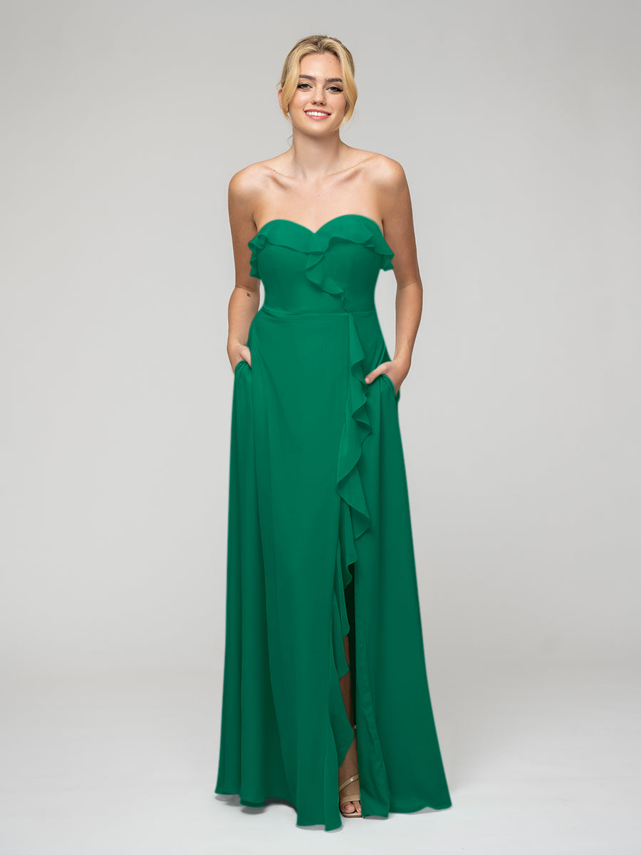 Green Strapless Chiffon Dress