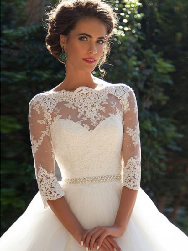 3 quarter length wedding dresses best sale