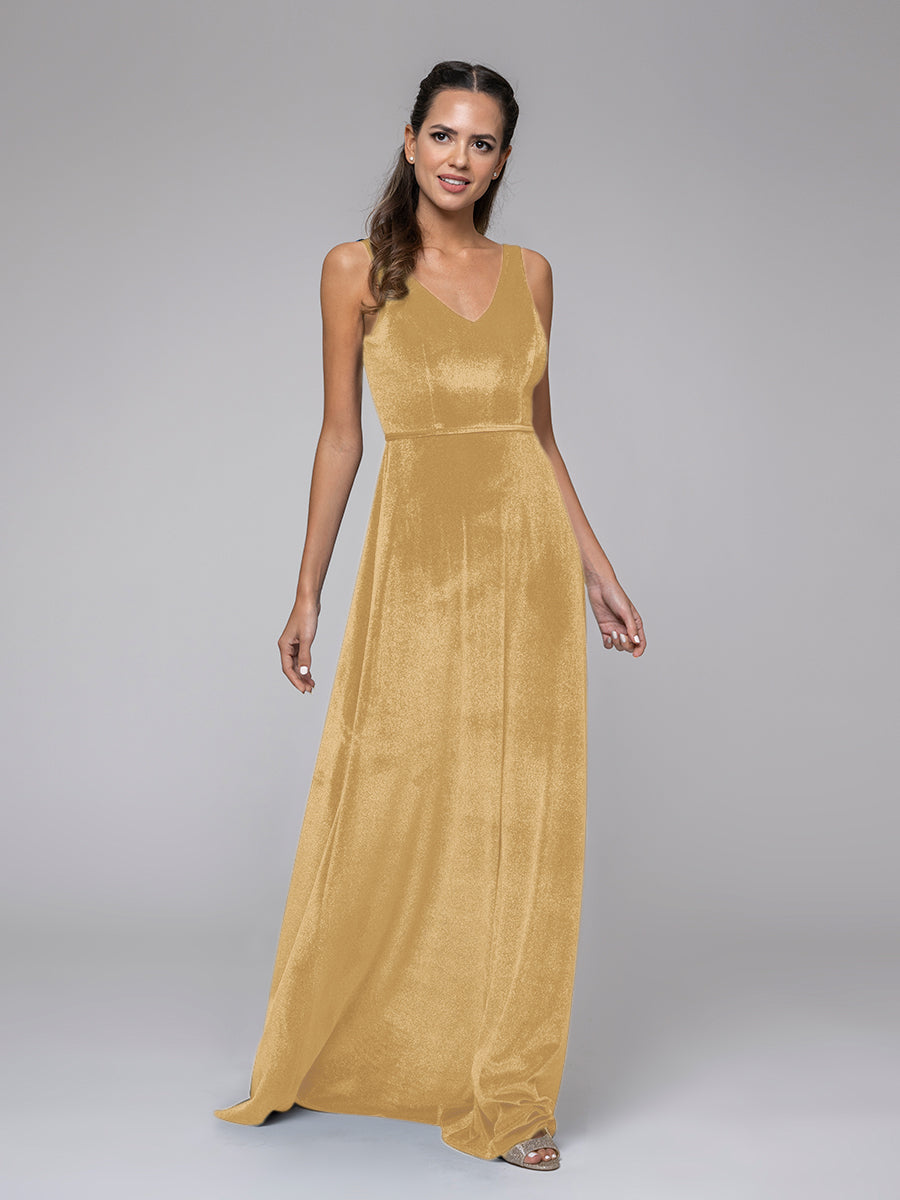 Sleeveless V-neck Velvet Maxi Dress Autumn Winter Bridesmaid