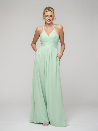 Chiffon Sweetheart Pocket Bridesmaid Dresses With Crisscross Back