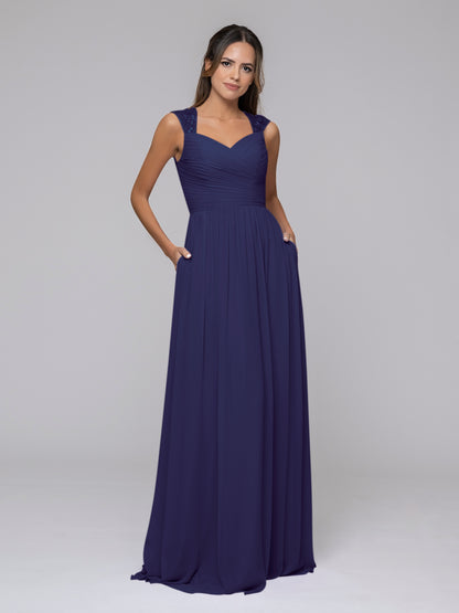 Chiffon Sweetheart Strap Pleated Long Bridesmaid Dresses With Pockets