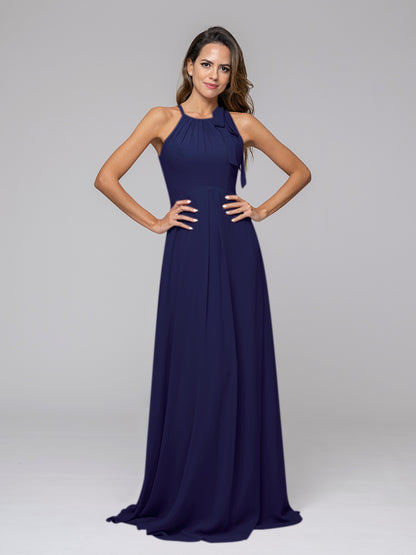 A Line Halter Chiffon Bridesmaid Dresses With Bow