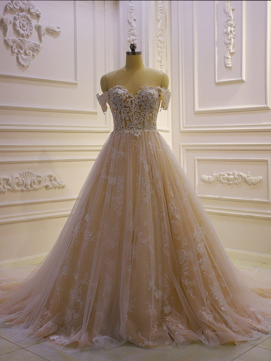 Romantic Applique Sweetheart A Line Wedding Dresses