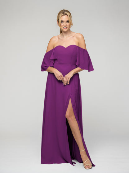 Sweetheart Chiffon Flutter Sleeve Bridesmaid Dresses With Split