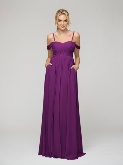 Cold Shoulder Chiffon Bridesmaid Dresses With Draped Bodice