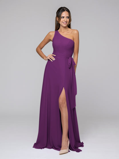  Slit Chiffon Bridesmaid Dresses With Sash