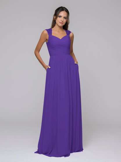 Chiffon Sweetheart Strap Pleated Long Bridesmaid Dresses With Pockets