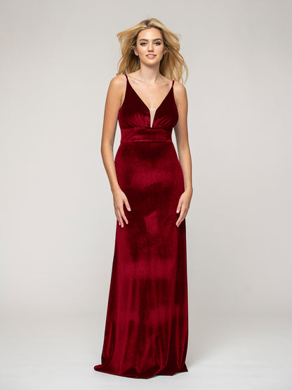 Long Velvet Sheath Bridesmaid Dresses With V Back